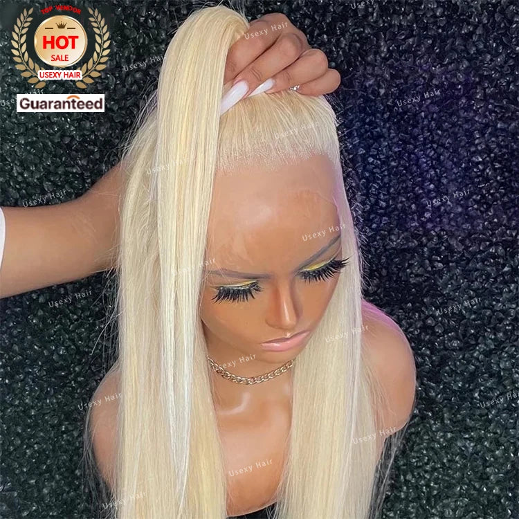 Raw Virgin Cuticle Aligned Brazilian Frontal Human Hair 613 Blonde Transparent Lace Front Wig with Baby Hair for Black Women