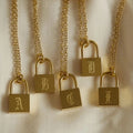 18k Gold Plated Stainless Steel Old English Lock Necklace for Engagement & Anniversary Cross Chain Pendant