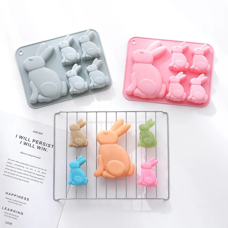 5 Cavity Easter Rabbit Bunny Silicone Mold Holiday Cake Baking Pan Ice Baking DIY Food Making Mold