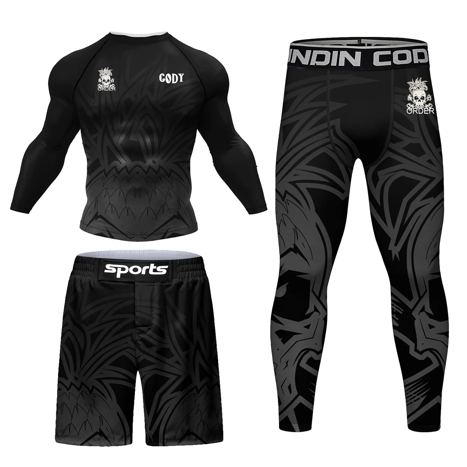 Custom Logo Men MMA Jiu JitsuT-shirts+Pants 4 Pcs/ Kit Boxing Jerseys KickBoxing Muay Thai Shorts MMA Compression Fightwear