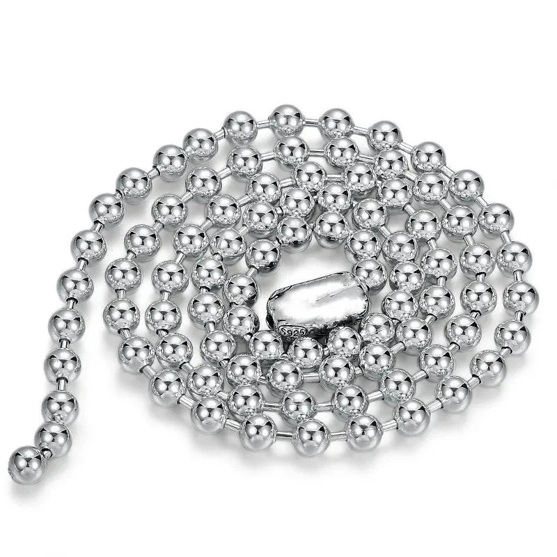 BOCAI Retro Personality 5MM S925 Silver Necklace for Men & Women Trendy Sweater Chain with Beads Classic Jewelry Accessories