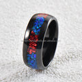 Winwin Jewelry Certified Trendy Fashion Anniversary New 8mm Natural Blue Opal Red Glass Channel Set Black Plated Tungsten Ring