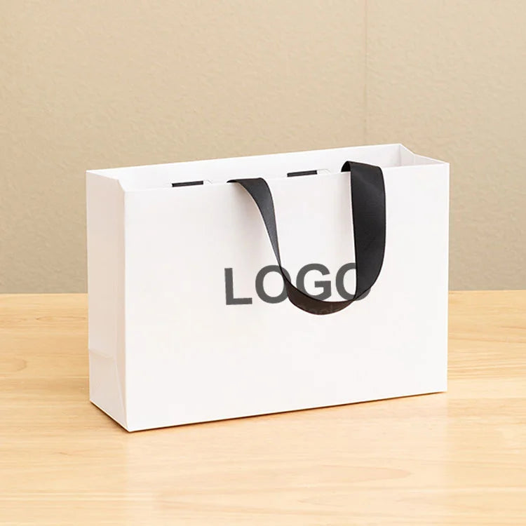 6 X 9 Ribbon Handles Boutique Clothing Retail Carry Matte Luxury Black Paper Bag With Your Own Logo for Clothes Customized