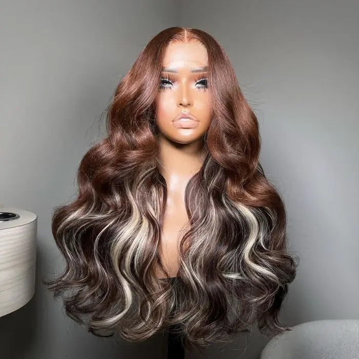 13x4 Highlight Glueless Straight Transparent HD LaceFront Wig Human Hair Bone Full Lace Wig Brazilian Hair