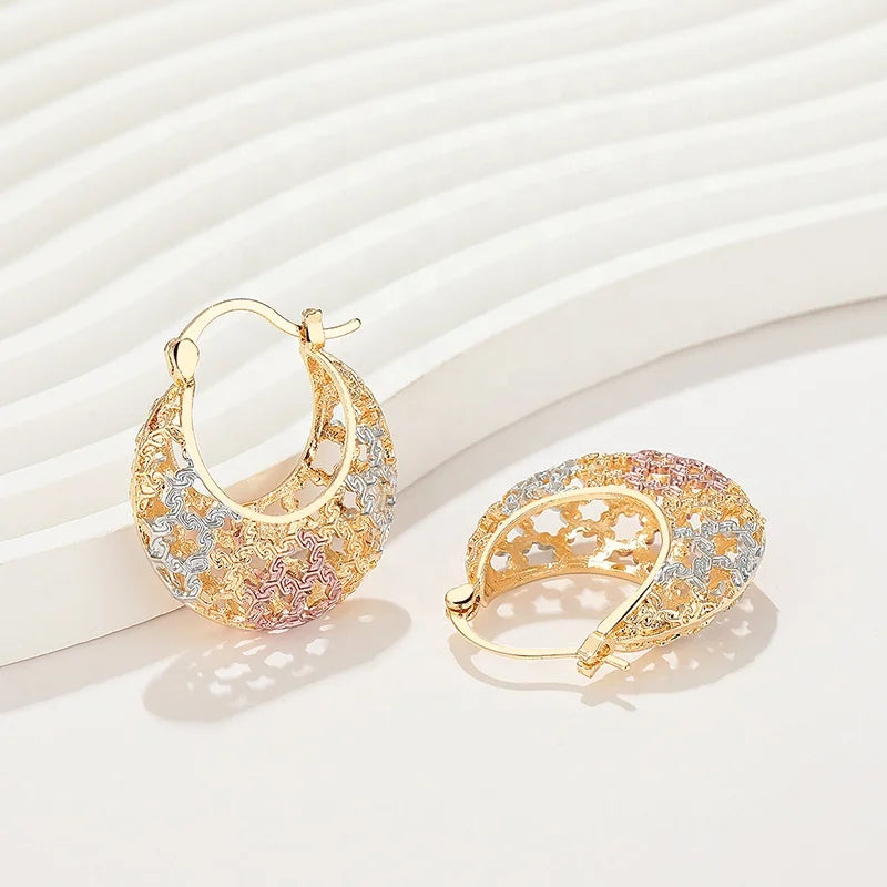 18K Laminated Gold Wholesale Plated Oro Hollow Copper Alloy Women Hoop Earrings Fashion Jewelry for Wholesale Earrings Women