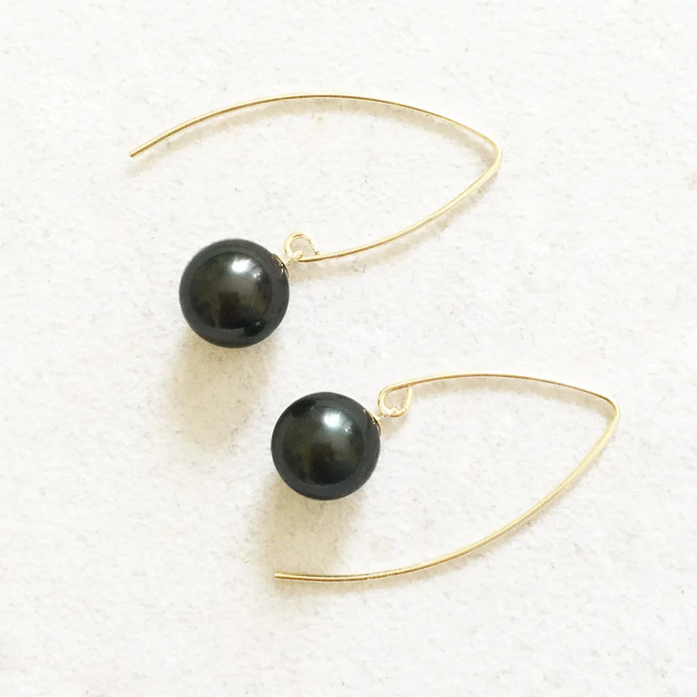 Nature Tahitian Sea Salt Pearl Earringfashion 14K Gold Filled Drop Earrings for Wedding 8-10 mm Baroque Pearl Perfect Round