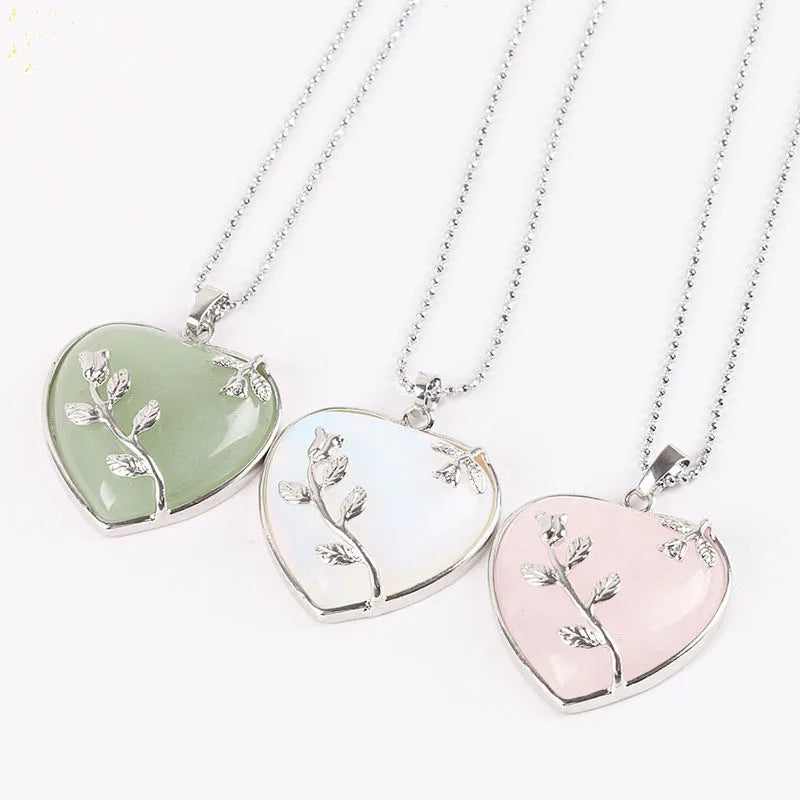 Wholesale Natural  Crystal Stone Rose Heart Pendant Necklace  Jewelry  for Women and Men Crystal Quartz Pendant
