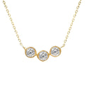 14K Solid Gold Bezel Diamond Three Stone Necklace Elegant Fine Jewelry for Women