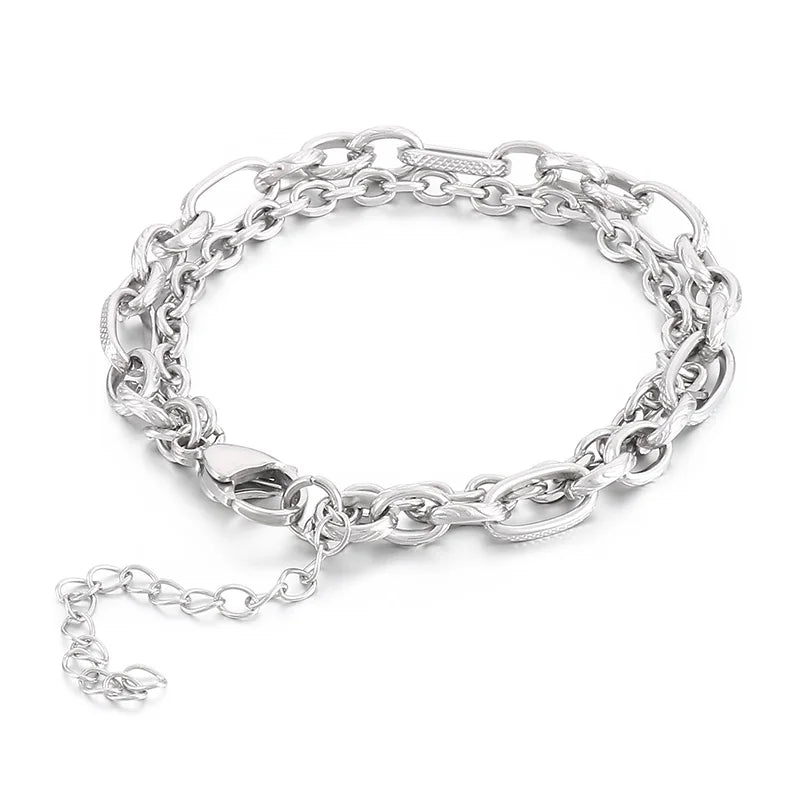 KALEN 170mm Casual Stainless Steel Double Size O Chains Bracelet