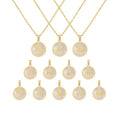 Horoscope Jewelry Round White Shell Pendant Link Chain Gold Stainless Steel Necklace for Women