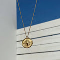 MICCI Jewelry Nordic Antique Style Stainless Steel PVD Plated 18K Gold Irregular Coin Disc Compass North Star Pendant Necklace