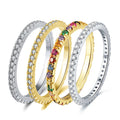 RINNTIN SR63 Fine Jewelry Solid 925 Sterling Silver Teen Girls Stacking Rings Micro-inlaid Colourful Zircon Eternity Ring