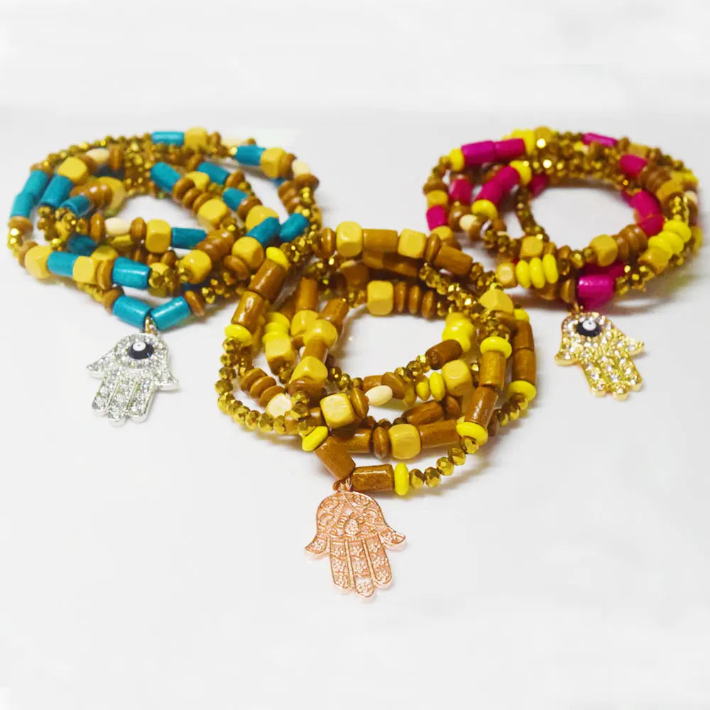 Wood Crystal Beads Elastic Cord 80cm Beaded Turkey D-evil Eyes Charm Fatima Eye Waist Beads Belly Chain Body Jewelry for Women