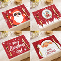 Anti-Slip Red Santa Claus Merry Christmas Tree Kitchen Placemat Coaster Dining Table Mat Cotton Linen Pad Cup Mat Home Decor