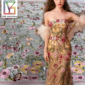 Luxury French Embroidered Sequins Lace Fabric Net Embroidery Tulle Lace Fabric for Wedding Dress