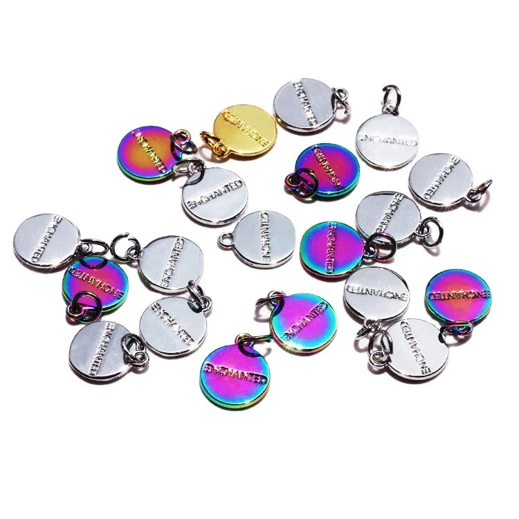 Custom Round Shaped Charms Metal Engraved Jewelry rainbow Pendant Tags for Bracelets