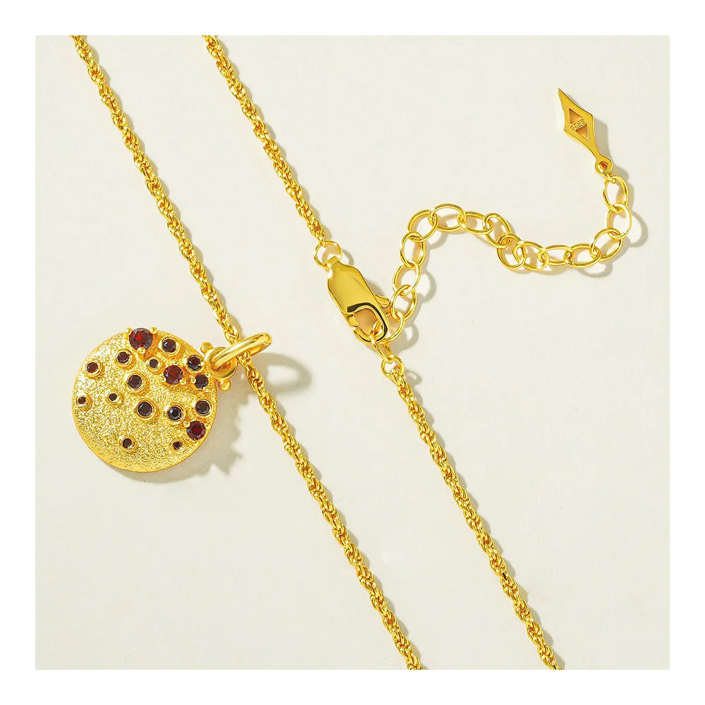 SHOREA Italian Filigree 925 Sterling Silver Garnet Cross Necklace Retro Popular Stacking Gold Coins Pendant Ancient Chain