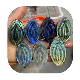 49mm Natur Carv Gemstones Crystal Heal Quartz Crafts Natural Blue Flash Labradorite Source of Life for Gift