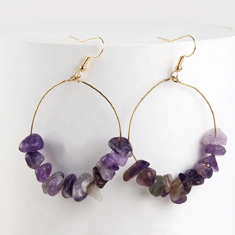 Fashion Bohemian Jewellery Wedding Party Gifts Women Zinc Alloy Circle Earrings Irregular Natural Stone Hoop Earring