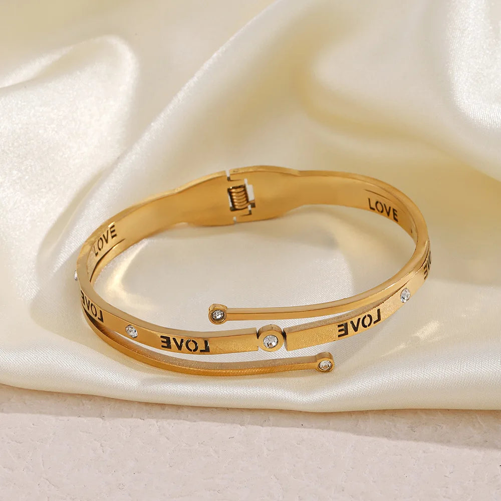 Nabest 18K Gold Plated Hollow Love Letter Stainless Steel Bangles Jewelry Women Waterproof Rhinestone Bracelet & Bangle