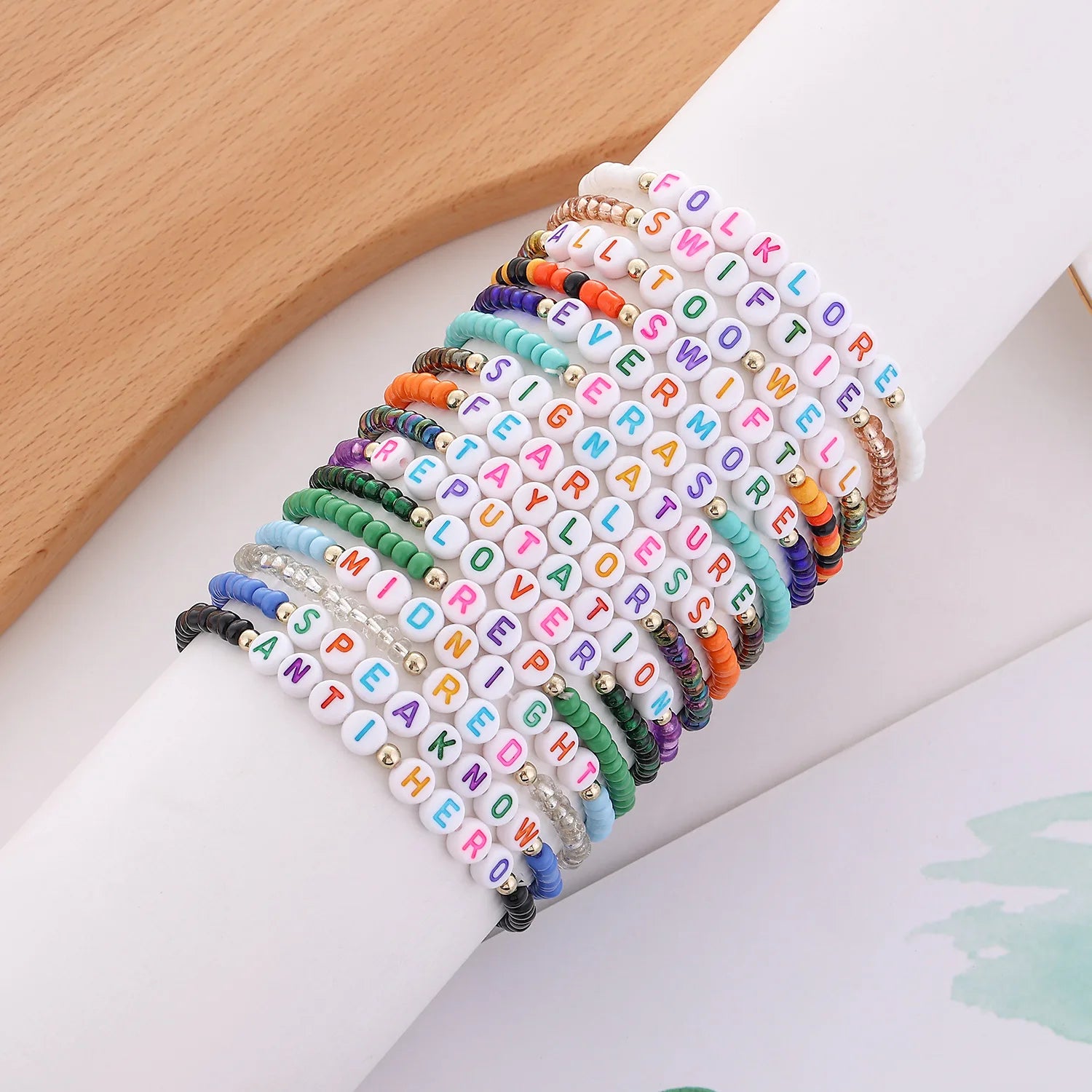 Bohemian Colorful Seed Beaded Letter Bracelet Fearless Evermore Antihero Reputation Swiftie Taylor Bracelets to My Daughter