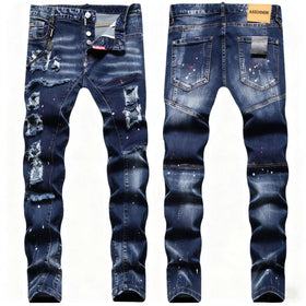 Low Price Wholesale Custom Logo Men's Denim Pants Stonewashed Y2K Fashion Retro Washed Ripped Casual Slim Straight Fit Jeans
