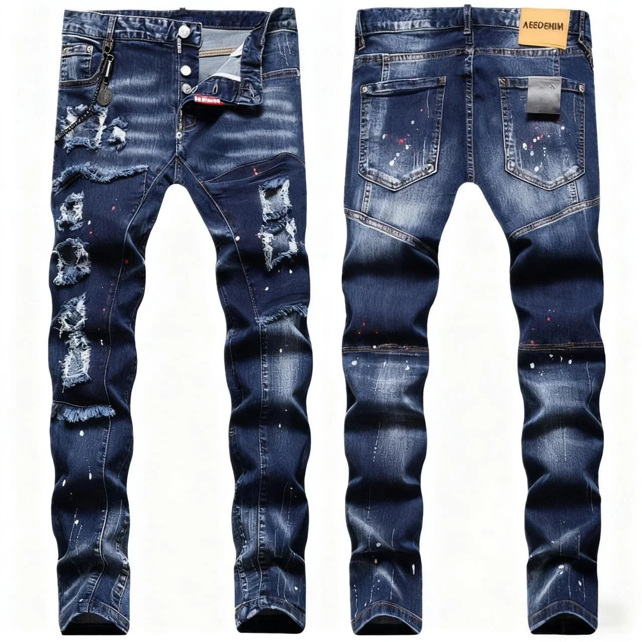 Low Price Wholesale Custom Logo Men's Denim Pants Stonewashed Y2K Fashion Retro Washed Ripped Casual Slim Straight Fit Jeans