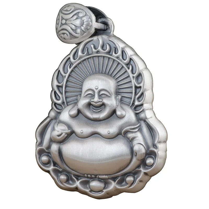 New Arrivals Sterling Silver 999 Vintage Buddha Fu Zi Pendant for Men and Women Ethnic Style Maitreya Buddha Pendant Jewelry