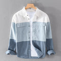 RNSHANGER Contrast Color Patchwork Shirt for Men Cotton Long Sleeve Spring Autumn Retro Cargo Casual Wear Shirt With Pockets