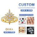 Geometric Hexagram 0.1ct Moissanite Diamond Rings Jewelry Women 925 Sterling Silver