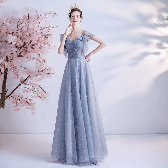 2022 New Arrival Women Blue Lace Performance Maxi Evening Prom Dresses