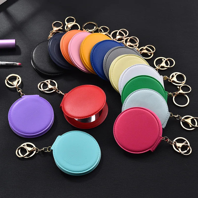 Wholesale Fashion Double-sided Foldable Pu Makeup Small Round Mirror Promotional Advertising Gift Custom Logo Keychain