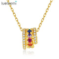 LUOTEEMI Rainbow Color Micro Pave Cubic ZIrconia Pendant Trendy 2026 Small Pendant Necklace