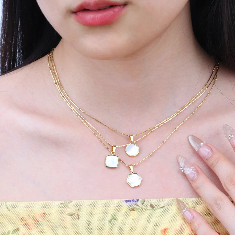 Chris April Retro Personality PVD Gold Plated 316L Stainless Steel Different Shape Shell Pendant Necklace