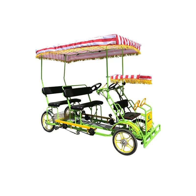 Public Green Tandem Bike Seat Bicycle Travel Side by Side Two Double Ordinary OEM Customized Steel Frame Logo Band Style Gears