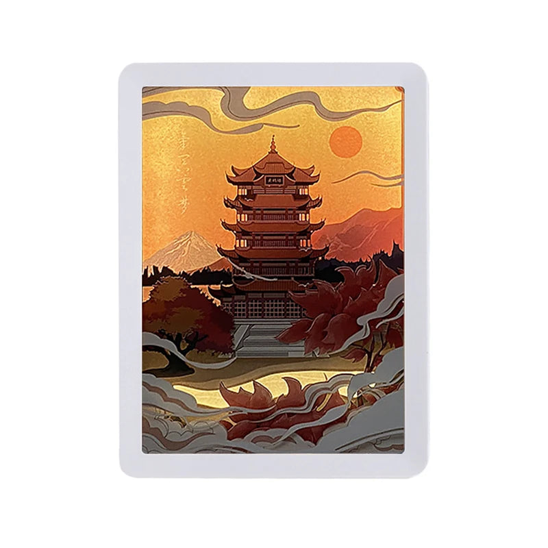 China's Famous Scenic Spot Yellow Crane Tower Paper Carving Lamp High-end Business Gifts Home Decoration Plastic Photo Frame