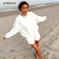 Custom Crewneck Sweatshirts Women Summer 2 Piece Women Drop Shoulder Sweatshirt and Short Set Clothing
