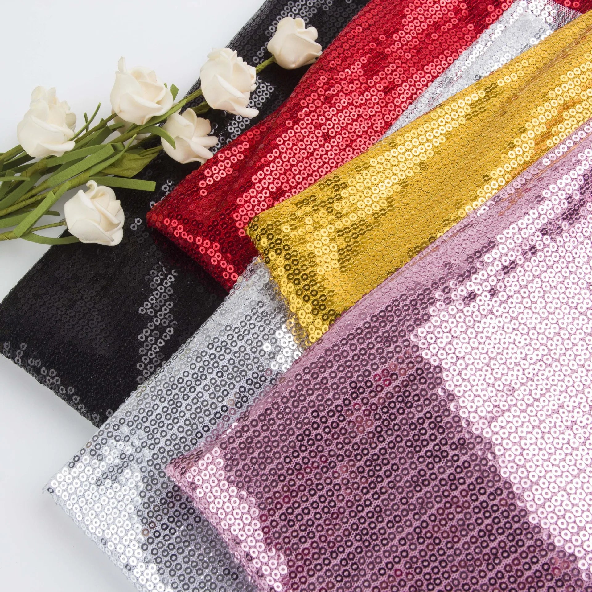 Tejido De Lentejuelas Premium Fashion Customized Embroidery Colorful Stripe 3 mm Mesh Embroidery Stripe Straight Sequin Fabric