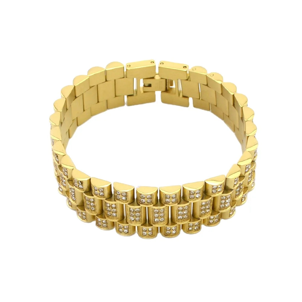 Cross Border E-Commerce New Accessories European  Personalized Creative Hip Hop Inlaid Diamond Titanium Steel Bracelet