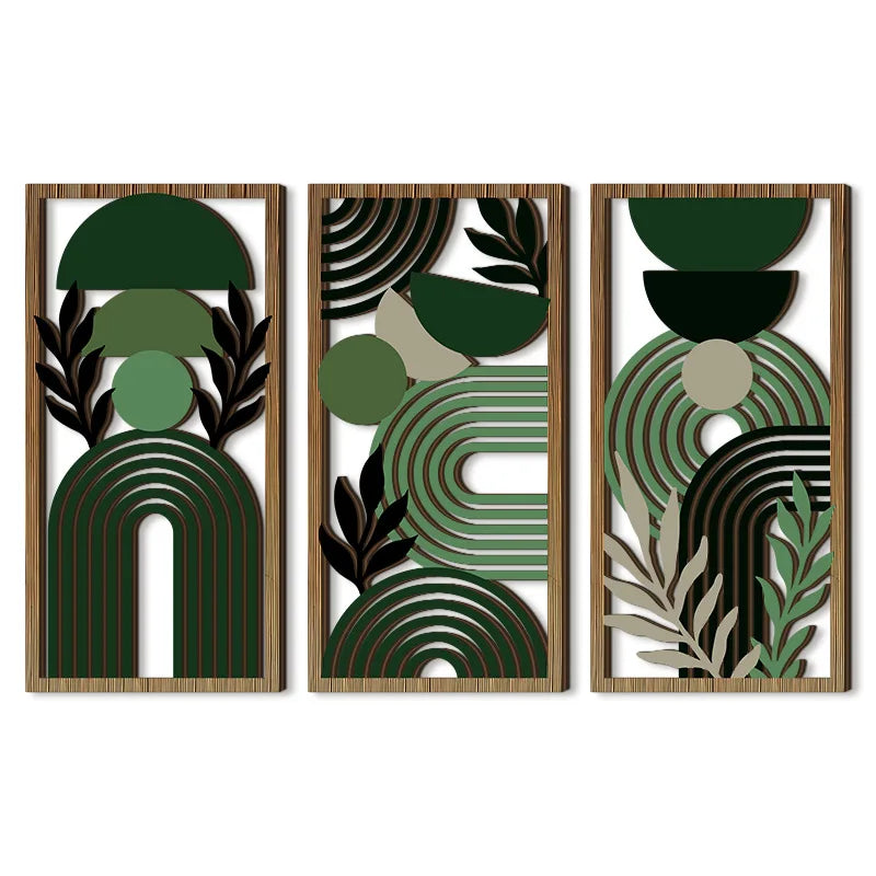 Tailai 3 PCS Easy Hanging Wooden Wall Art Hollow Geometric Patterns Wood Wall Decorations Elegant Boxlike Design for Home Decor