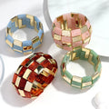 Vintage Personalized Party Creative Geometric Spliced Resin Bead Elastic Bangles Acrylic Wide Bracelet for Women