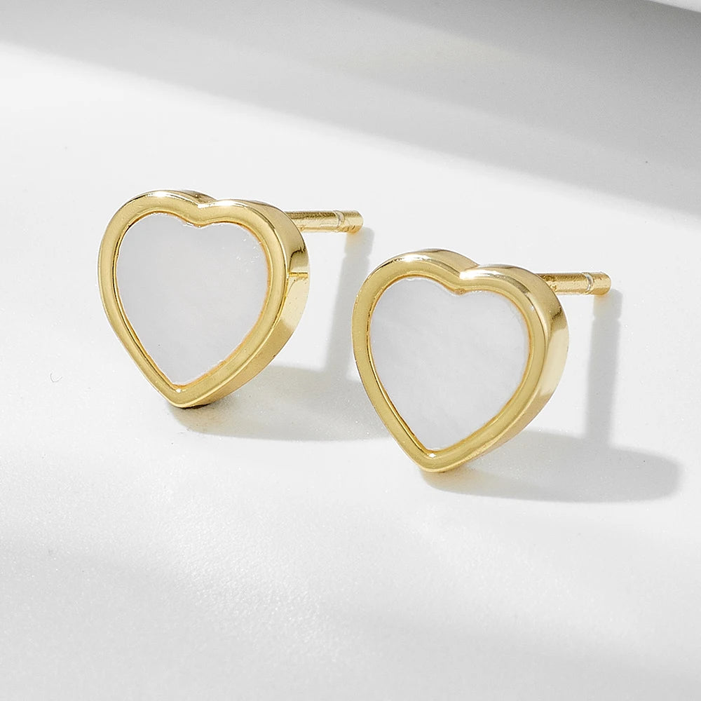 Fashion Jewelry Wholesale 925 Sterling Silver Rhodium Bezel Setting Mother Pearl Love Heart Pearl Shell Stud Earrings Gift