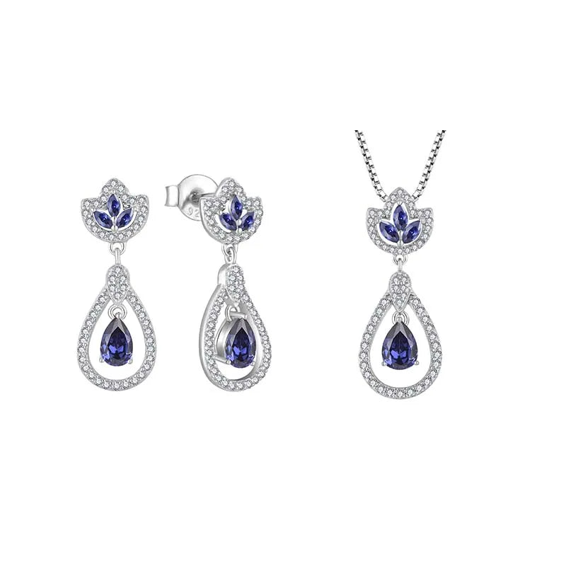 Custom OEM Luxury Wedding Women 925 Silver Zircon Fine Jewelry Pendants Waterdrop Earrings Trend Jewelry Set for Women