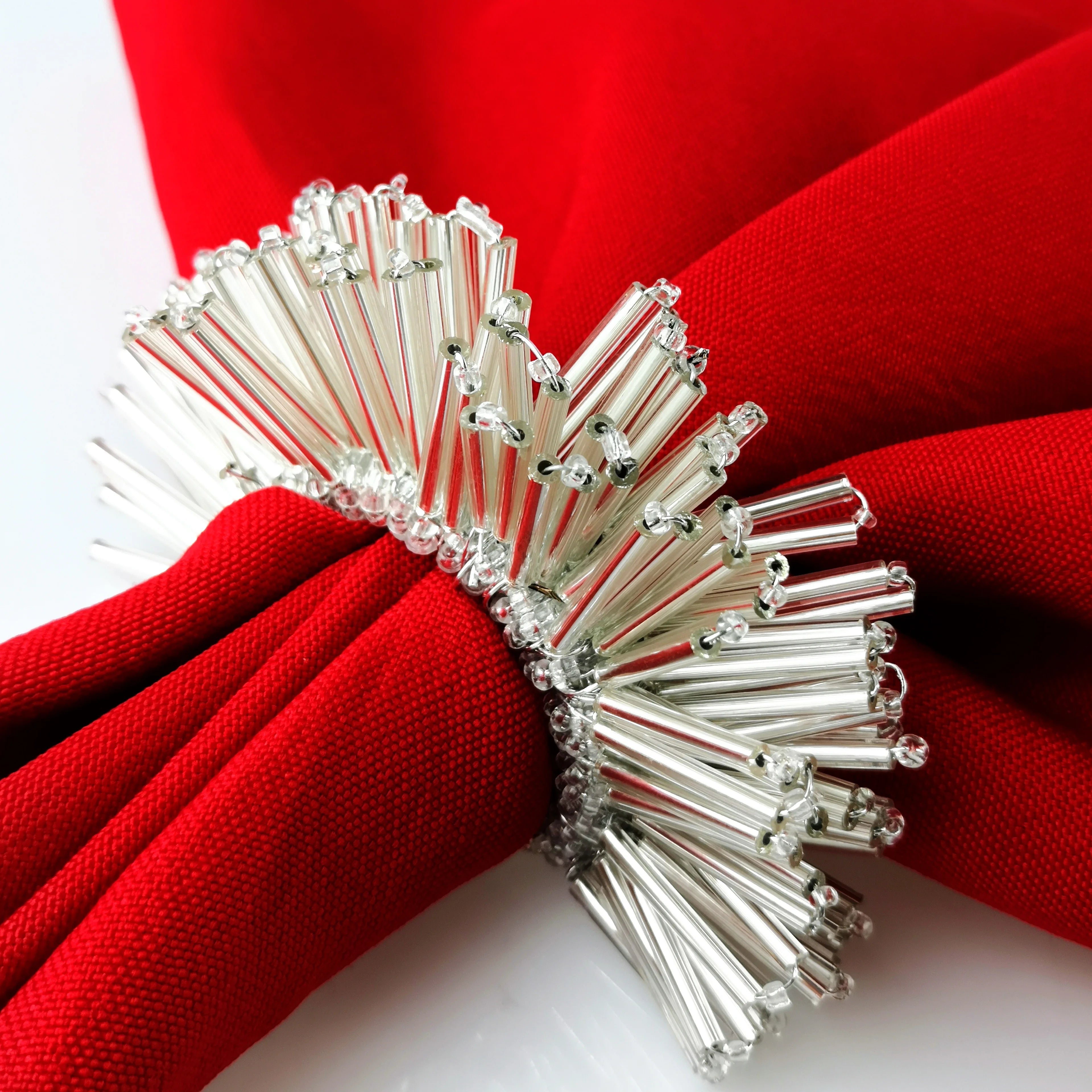Handmade Gold Silver Glass Beads Napkin Ring Party Wedding  Decoration New Design