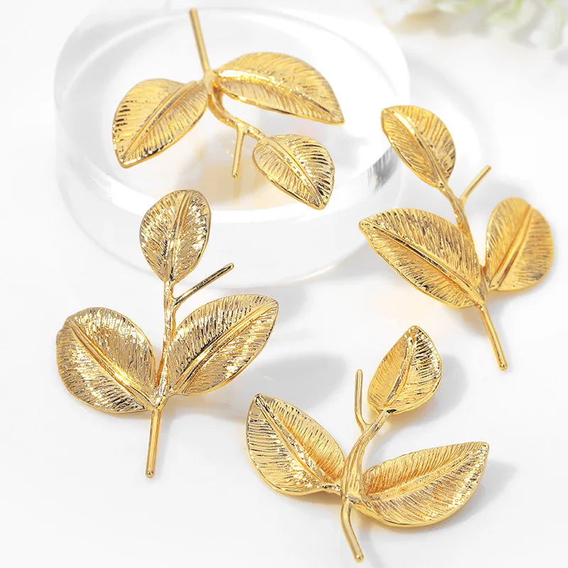 High Quality Copper Plated Gold 3D Leaf Brooches Accessories DIY Handmade Jewelry Materials Earring Findings and Components