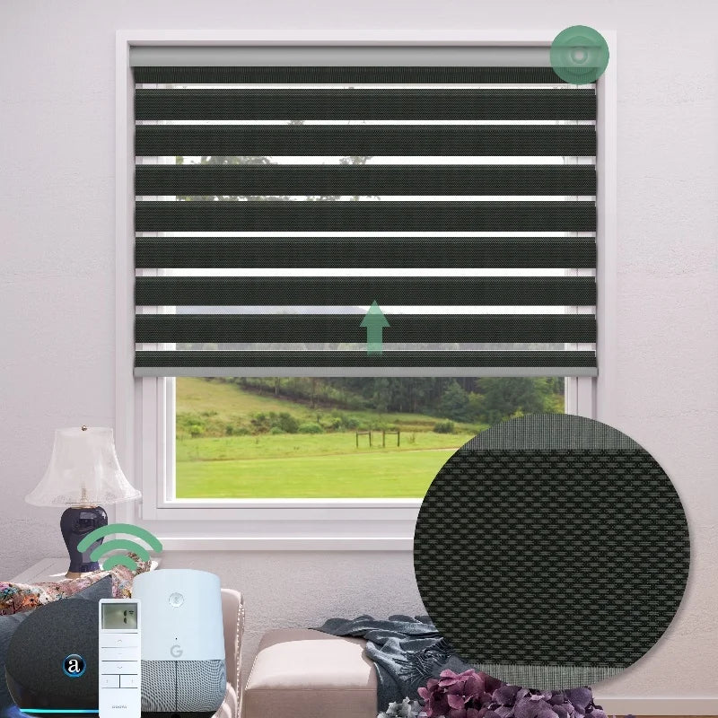 Modern Blackout Smart WiFi Google APP Control Zebra Roller Blinds Polyester Fabric Shades for Window MegaBDM