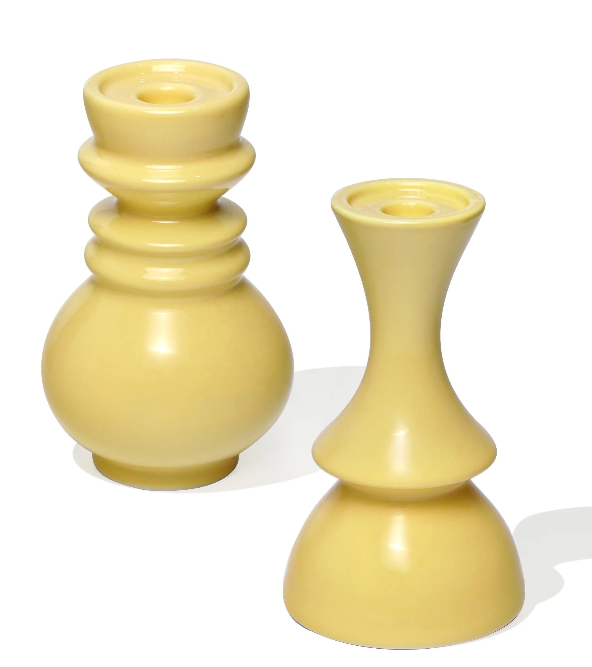 Nordic Style Yellow Ceramic Handmade Pillar Shape Candle Holder Fits 2 Types of Candlesticks Home Decoration