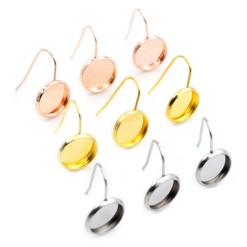 10pcs 8mm 10mm 12mm No Fade Stainless Steel DIY French Lever Back Earrings Blank BaseFit 8/10/12mm Glass Cabochons Buttons