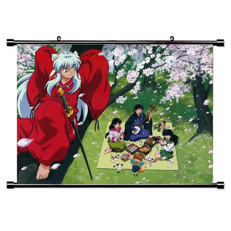 30x45CM Anime Inuyasha Scroll Poster for Teens Living Room Decorative Cartoon Manga Hanging Canvas