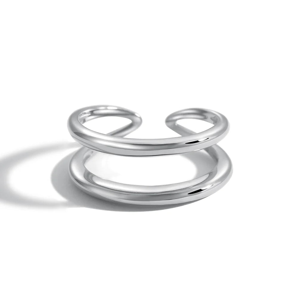 Dylam Minimalistic Double Circle Bulk Sale Chunky Dainty Jewelry Platinum Retainer Cuff Free Size Silver Ring